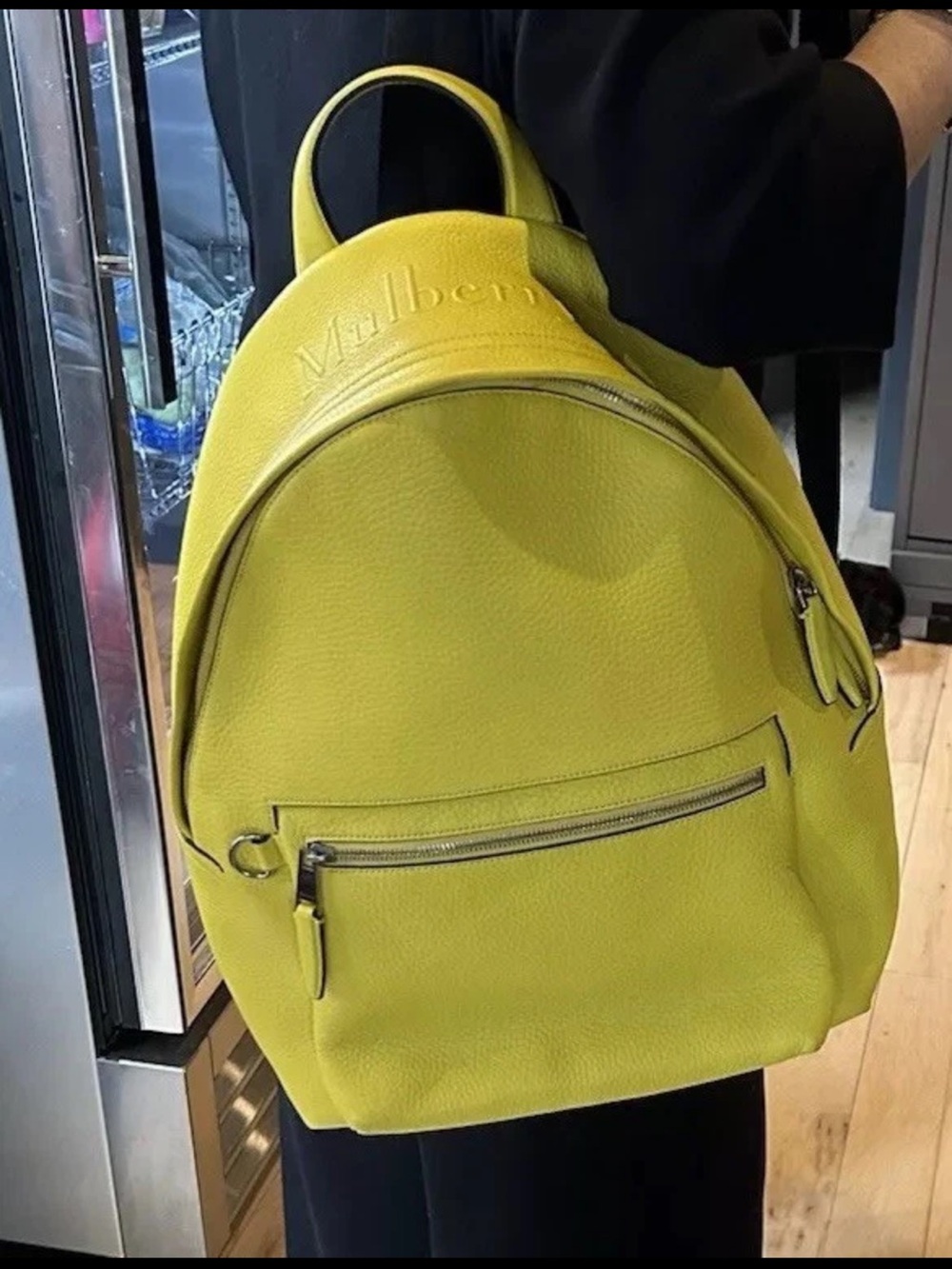 Mulberry Lime Yellow Leather Backpack with Front Zip Pocket